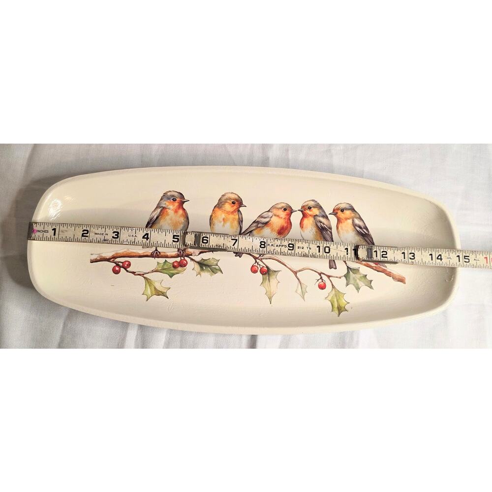 Hand Decorated Metal Tray Painted Birds Transfer Decor Piece Only Not Food Safe0 - Picture 2 of 4